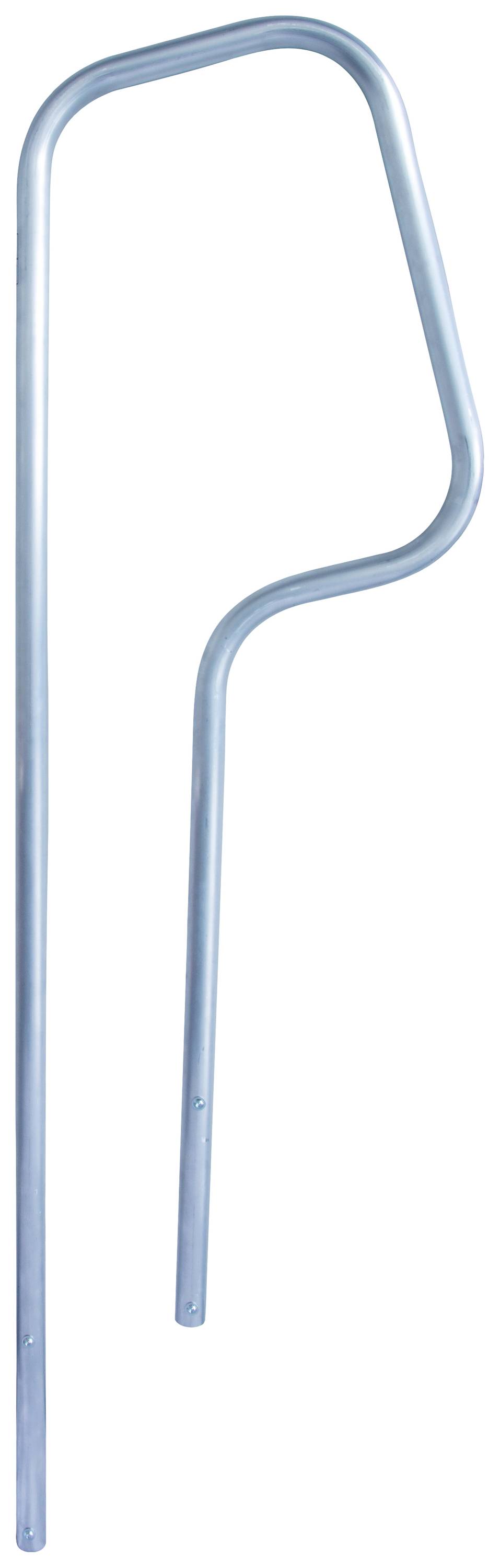 Metallgriff in gebogener Form, typischerweise für den Einsatz in Schwimmbädern, zur Unterstützung beim Ein- oder Ausstieg aus dem Wasser.