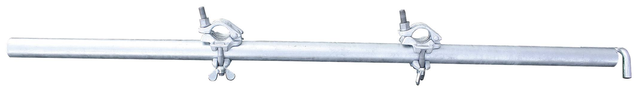 Metallische Stange mit zwei verstellbaren Klemmen; dient zur Befestigung in technischen Anwendungen.