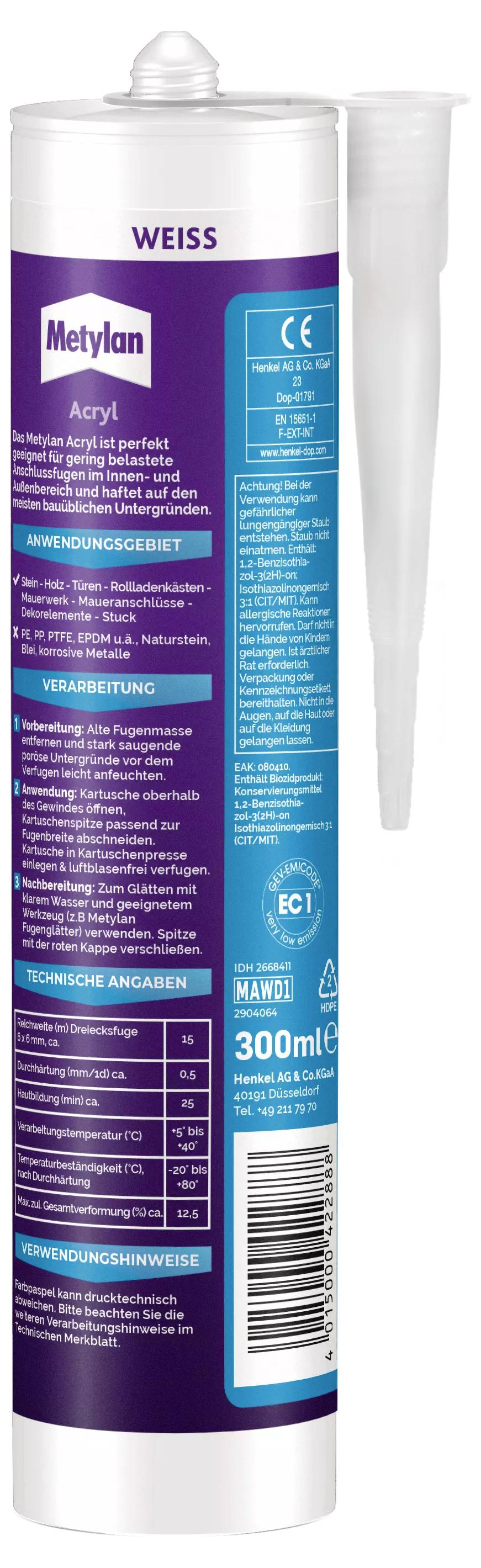 Metylan Wand & Decke Acryl Herstellerfarbe Weiß MAWD1 300 ml