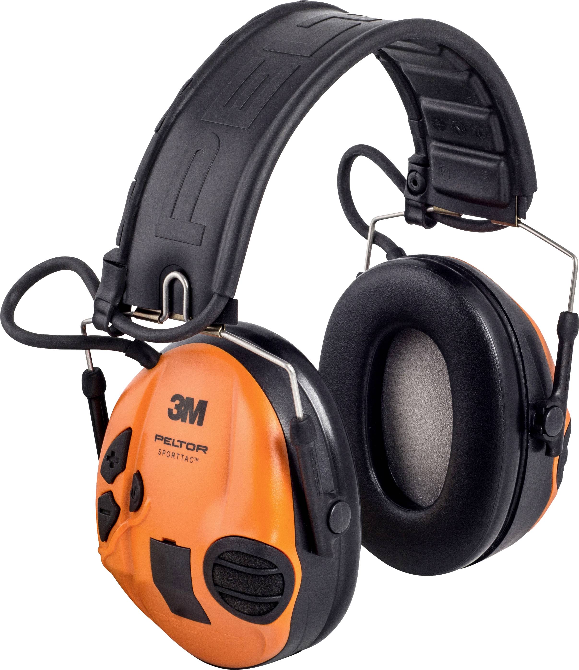 Orange und schwarze 3M Over-Ear-Gehörschutz-Ohrmuscheln mit verstellbarem Kopfbügel, auf weißem Hintergrund dargestellt.