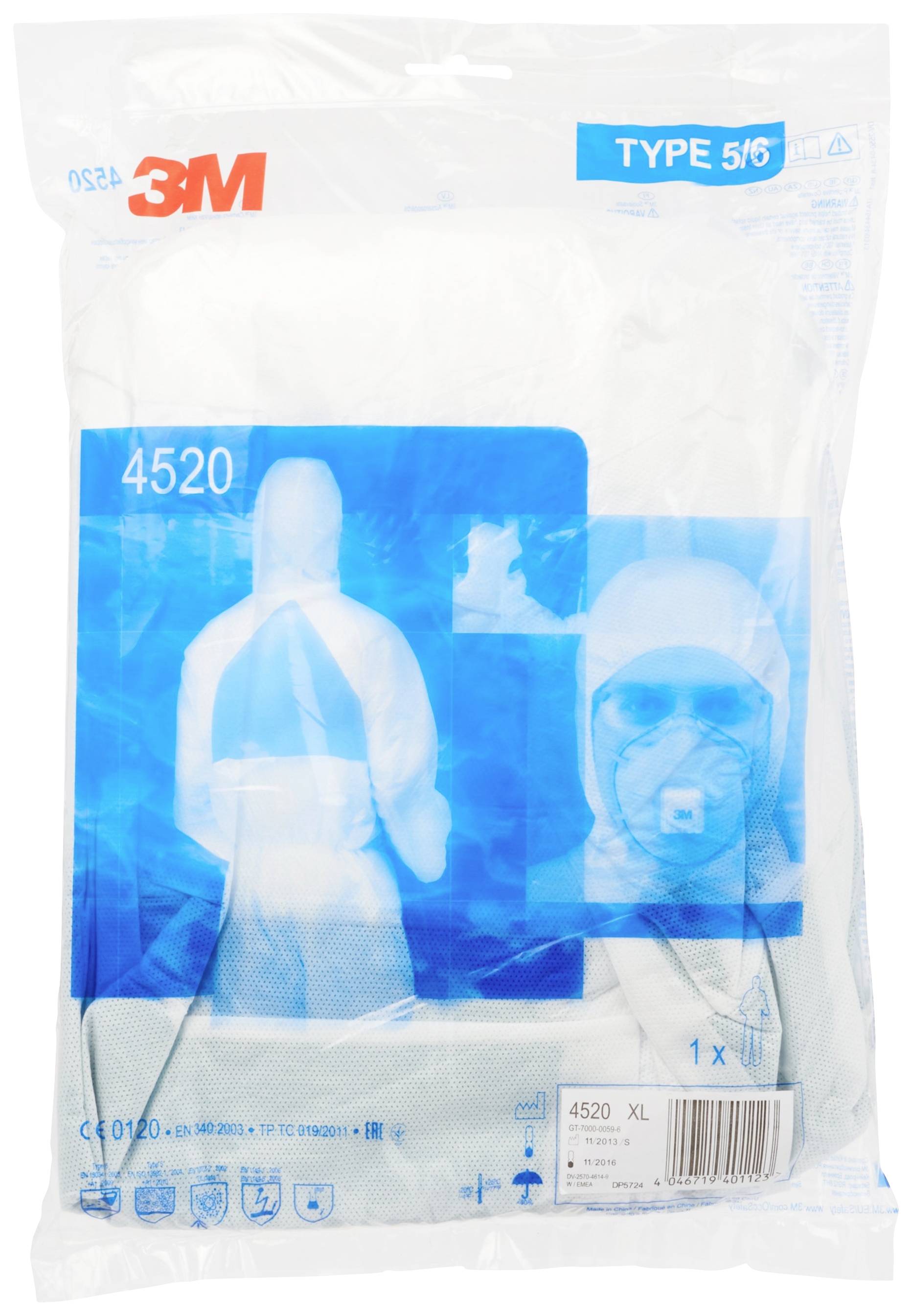 3M 4520XL Schutzanzug Modell 4520 Kleider-Größe=XL Weiß