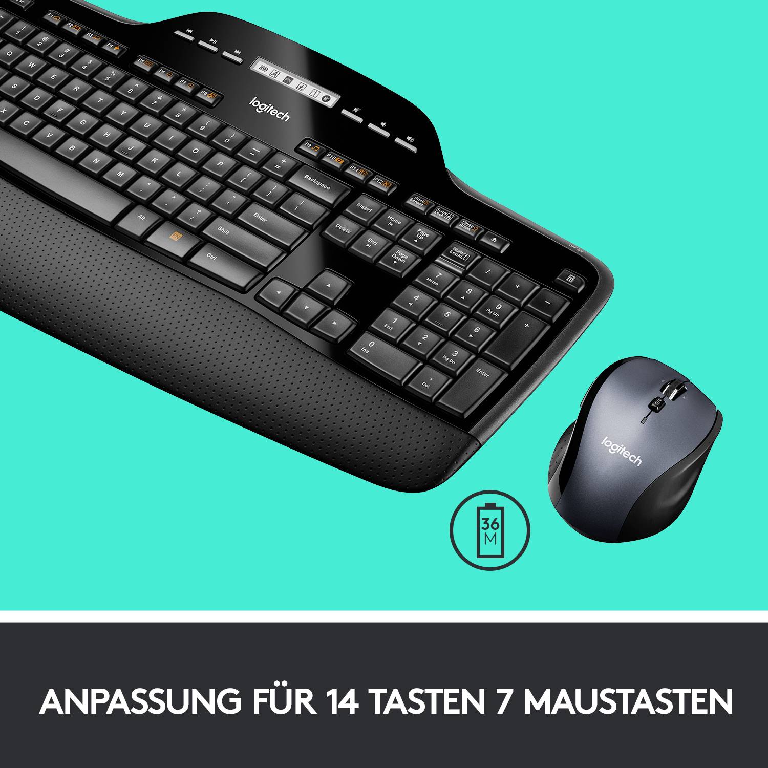 Logitech MK710 Wireless Desktop Funk Tastatur, Maus-Set Spritzwassergeschützt, Display Deutsch, QWERTZ Schwarz