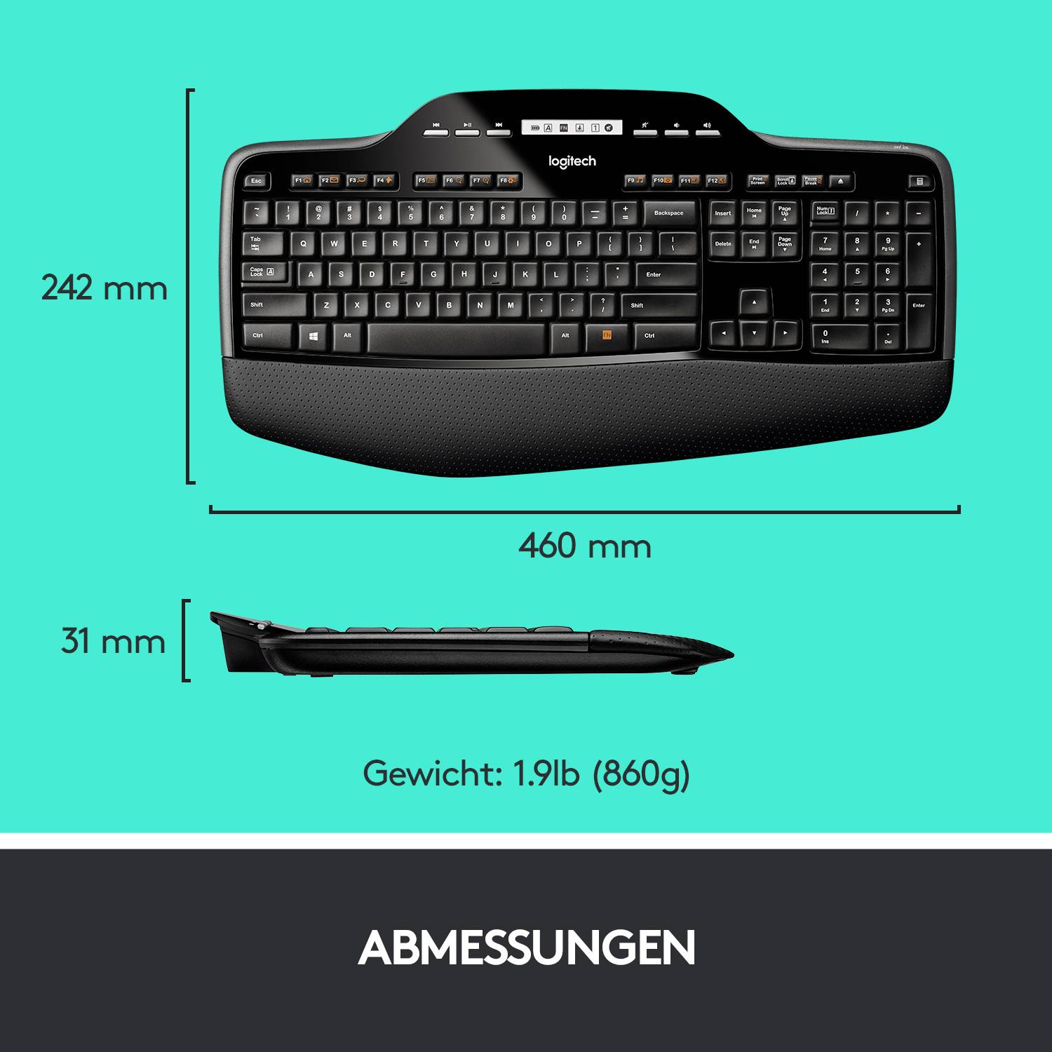 Logitech MK710 Wireless Desktop Funk Tastatur, Maus-Set Spritzwassergeschützt, Display Deutsch, QWERTZ Schwarz