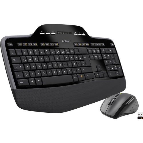 Logitech MK710 Wireless Desktop Funk Tastatur, Maus-Set Spritzwassergeschützt, Display Deutsch, QWE