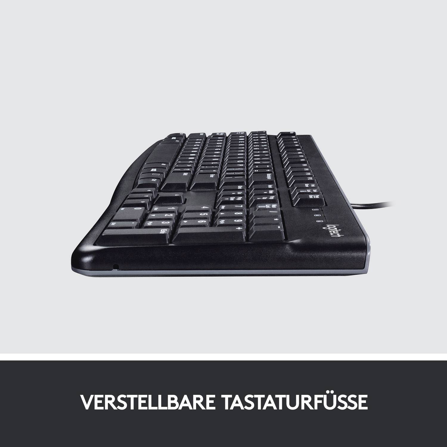 Logitech K120 Keyboard Kabelgebunden, USB Tastatur Deutsch, QWERTZ Schwarz Spritzwassergeschützt