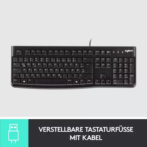 Logitech K120 Keyboard Kabelgebunden, USB Tastatur Deutsch, QWERTZ Schwarz Spritzwassergeschützt Logitech K120 Keyboard Kabelgebunden, USB Tastatur Deutsch, QWERTZ Schwarz Spritzwassergeschützt