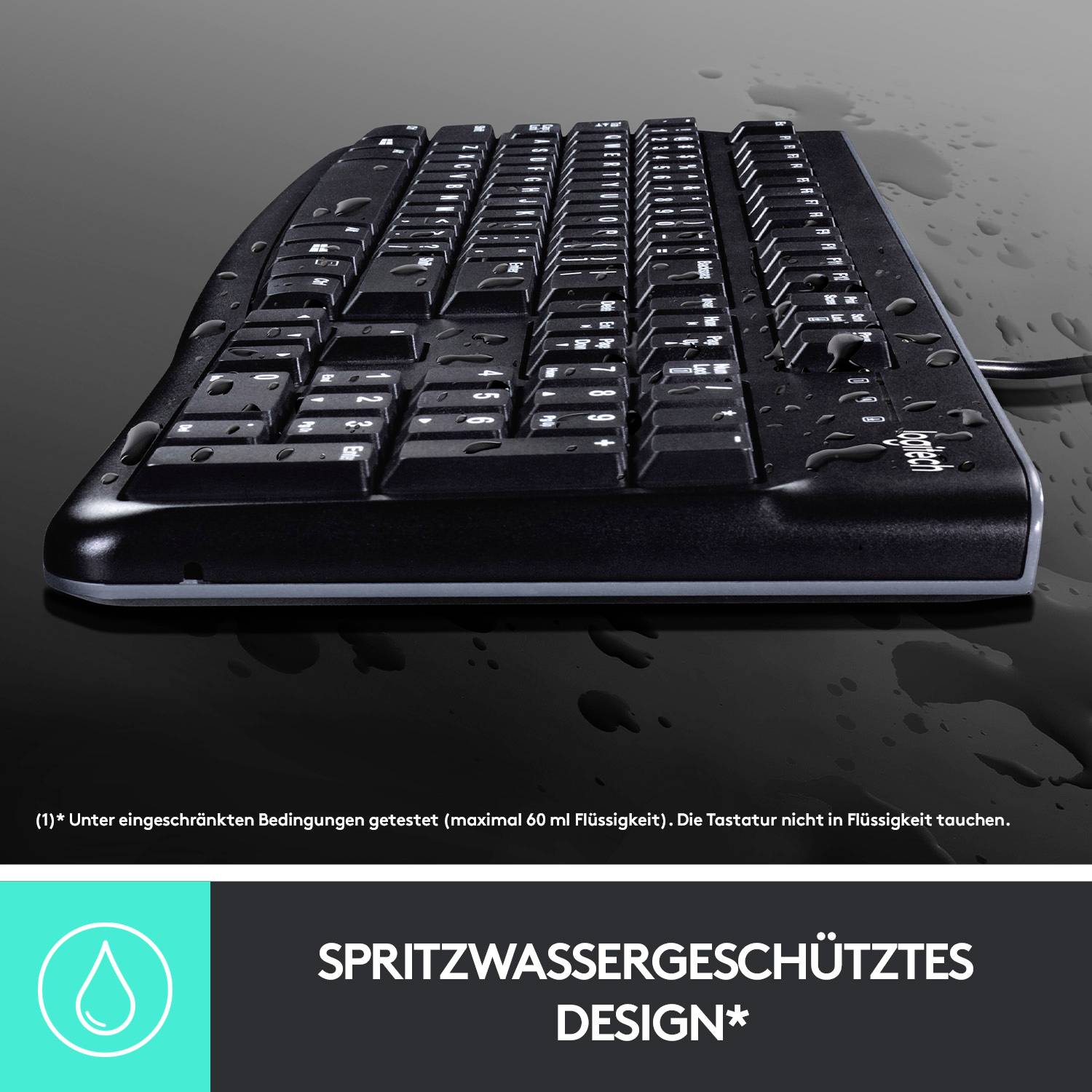 Logitech K120 Keyboard Kabelgebunden, USB Tastatur Deutsch, QWERTZ Schwarz Spritzwassergeschützt
