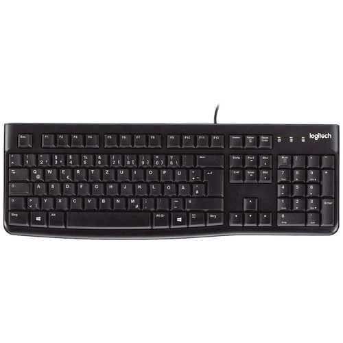 Logitech K120 Keyboard Corded, USB Keyboard German, QWERTZ, Windows® Black Splashproof