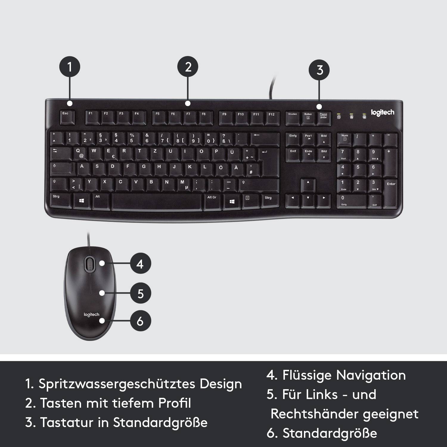 Logitech MK120 Desktop USB Tastatur, Maus-Set Spritzwassergeschützt Deutsch, QWERTZ Schwarz