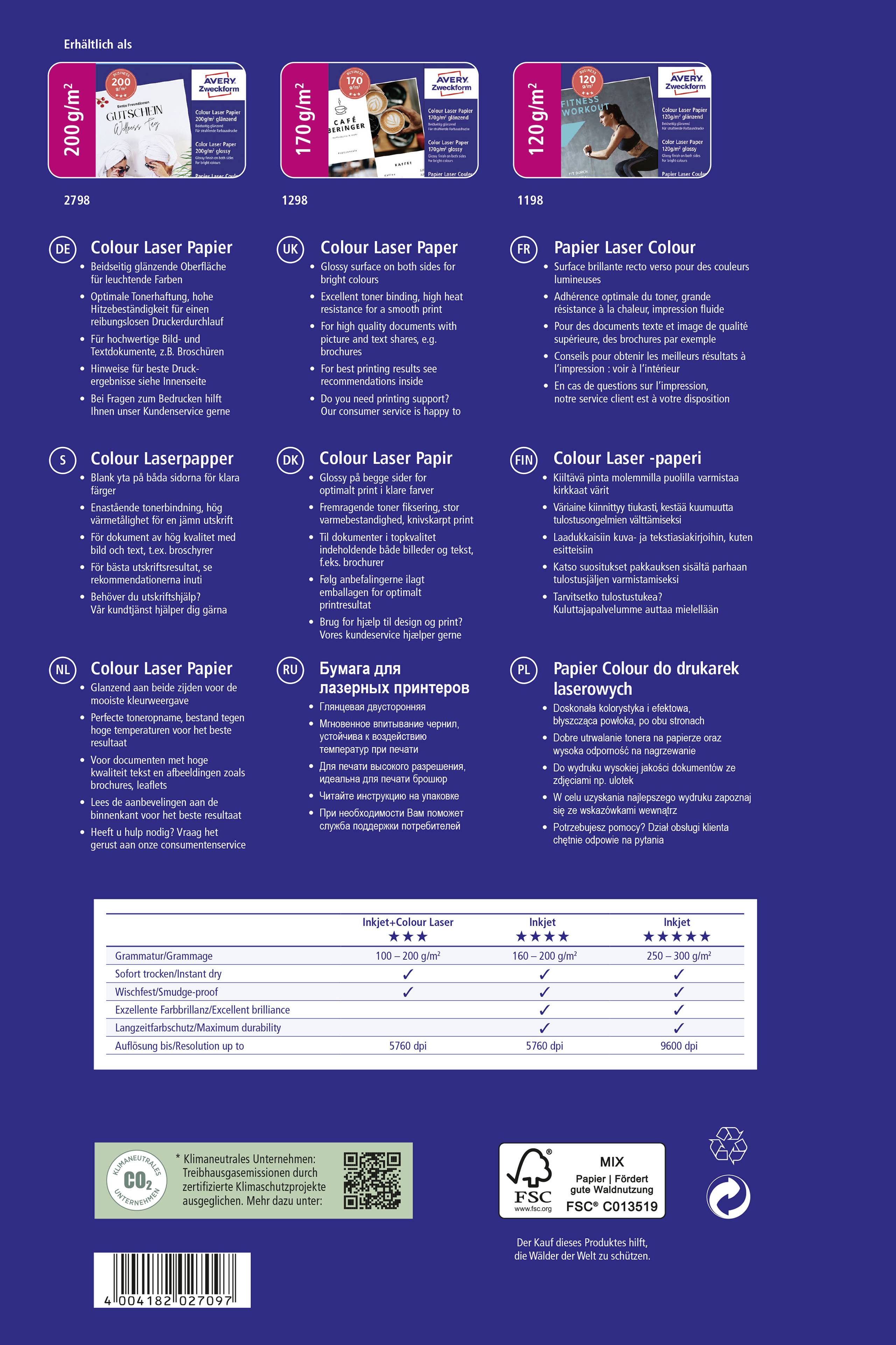 Avery-Zweckform Superior Laser Paper 1198 Laser Druckerpapier DIN A4 120 g/m² 200 Blatt Weiß