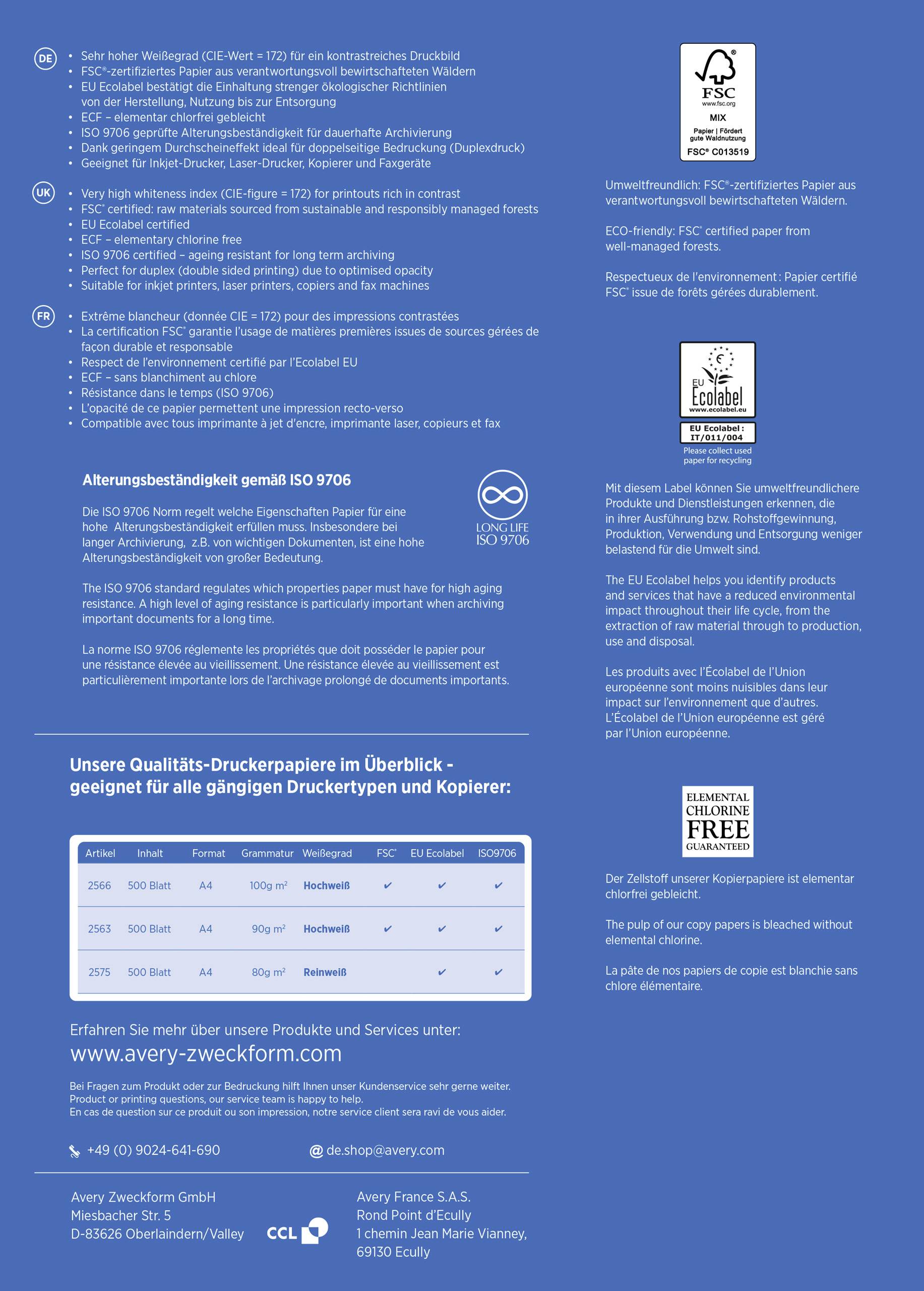 Avery-Zweckform PAPIER 90 Premium Quality Paper 2563 Universal Druckerpapier Kopierpapier DIN A4 90 g/m² 500 Blatt Weiß