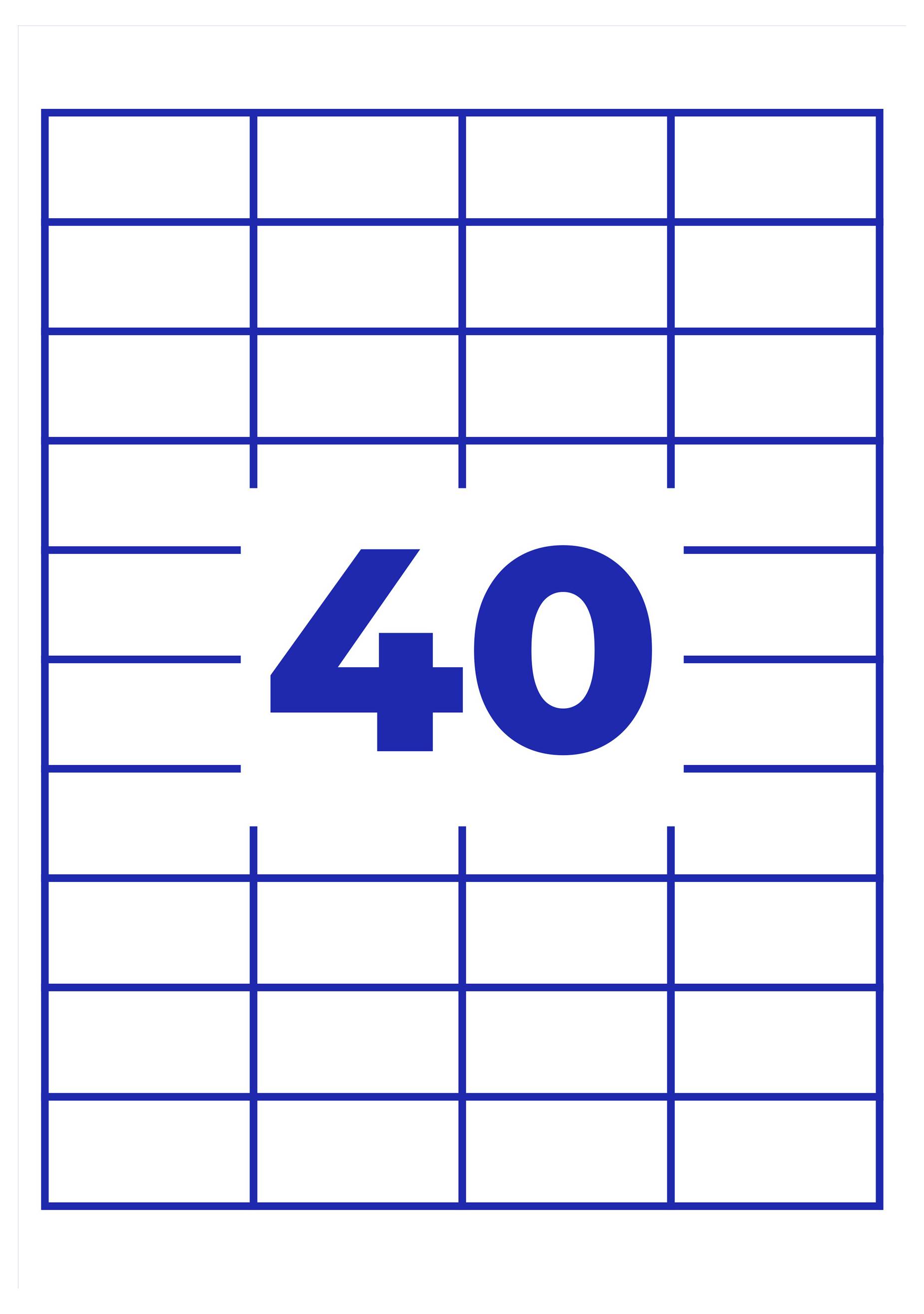 Weiße Tabelle mit blauem Raster und der großen Zahl 40 in der Mitte.