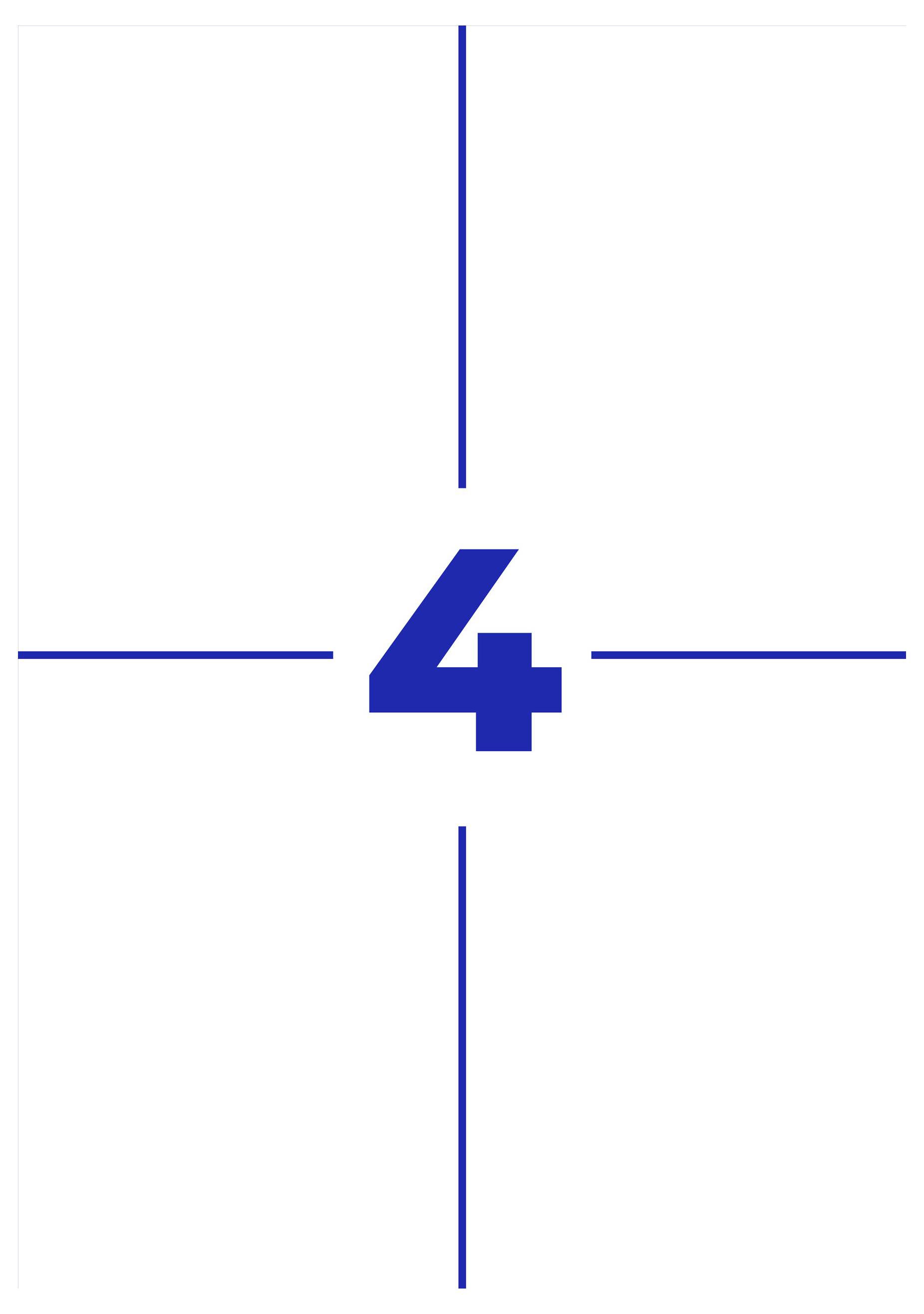 Blaue Zahl 4 mittig in einem Fadenkreuz aus vier blauen Linien auf weißem Hintergrund.