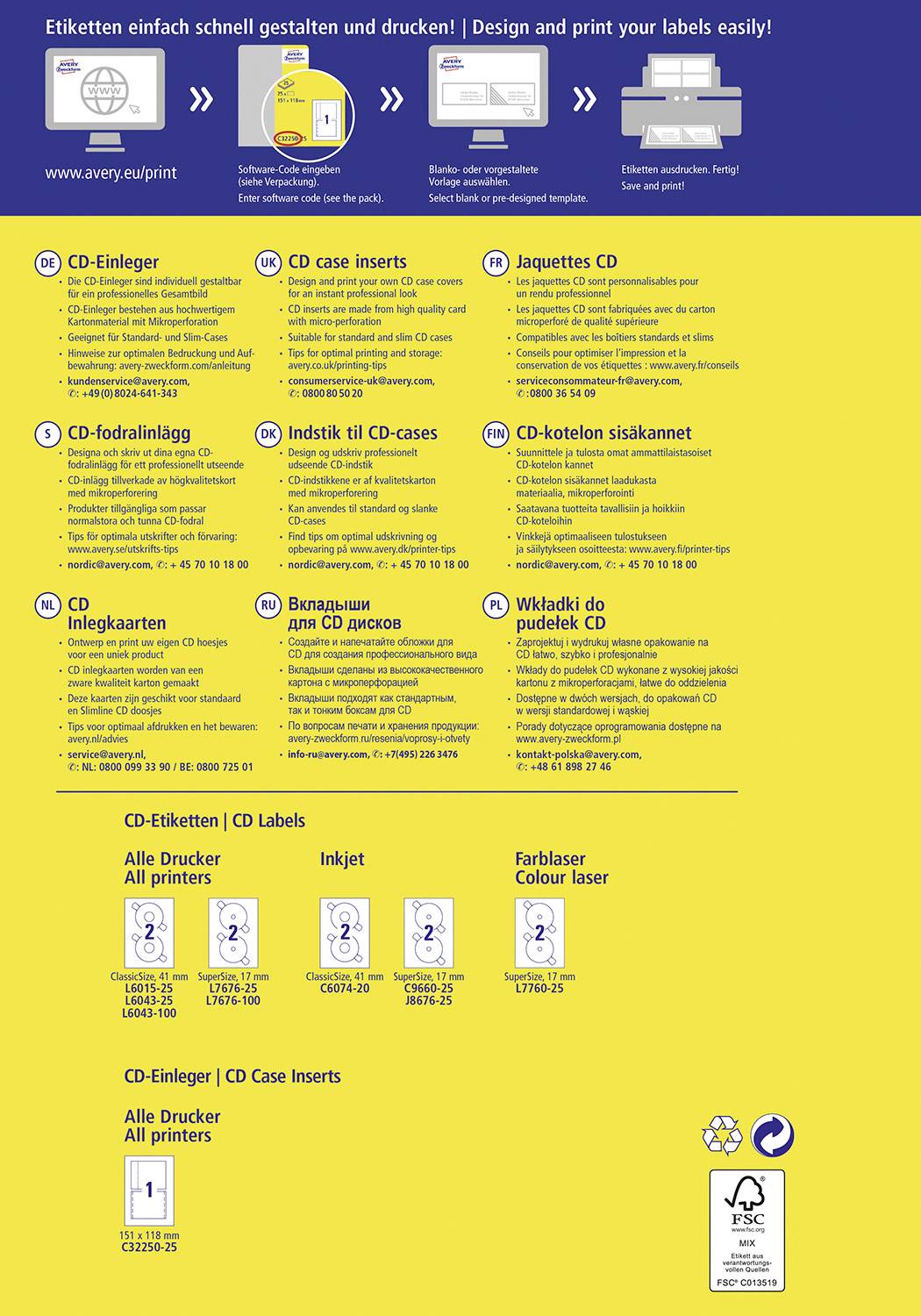 Avery-Zweckform CD Box Einleger C32250-25 (B x H) 151 mm x 118 mm Weiß 25 St. Tinte, Laser, Kopie
