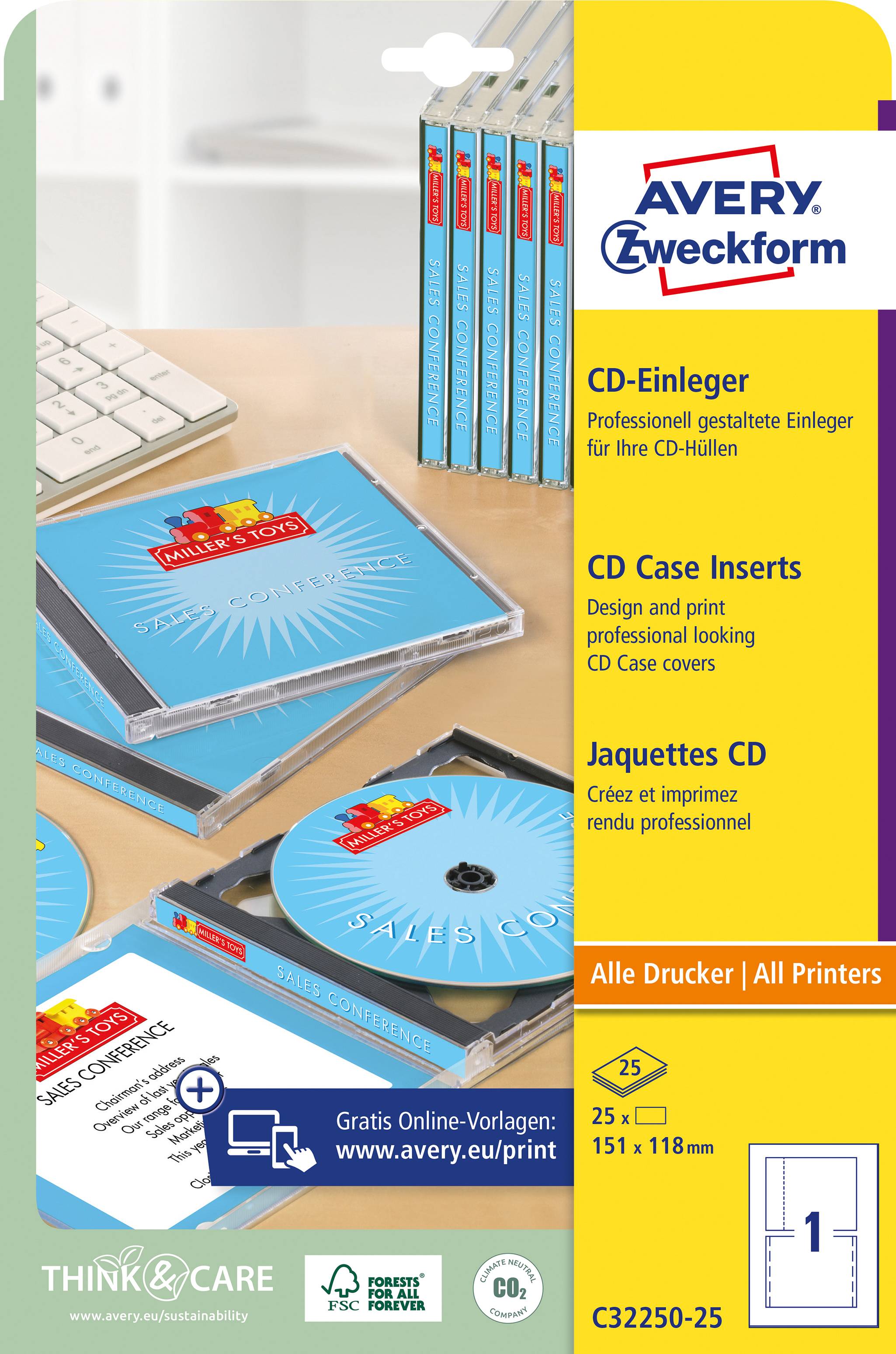 Avery-Zweckform CD Box Einleger C32250-25 (B x H) 151 mm x 118 mm Weiß 25 St. Tinte, Laser, Kopie