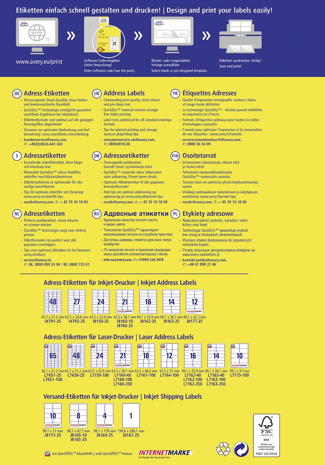 Avery-Zweckform J8160-25 Etiketten 63.5 x 38.1mm Papier Weiß 525 St. Permanent Adress-Etiketten, Universal-Etiketten Tinte 25