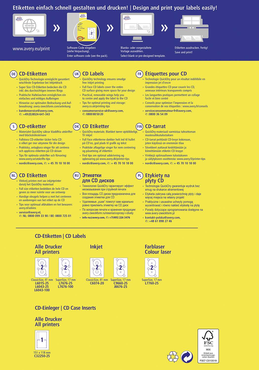Avery-Zweckform J8676-25 CD-Etiketten Ø 117 mm Papier Weiß 50 St. Permanent haftend Tintenstrahldrucker