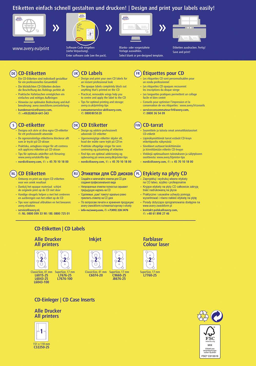 Avery-Zweckform CD-Etiketten L6043-25 Ø 117mm Papier Weiß 50 St. Permanent Blickdicht Tinte, Laser