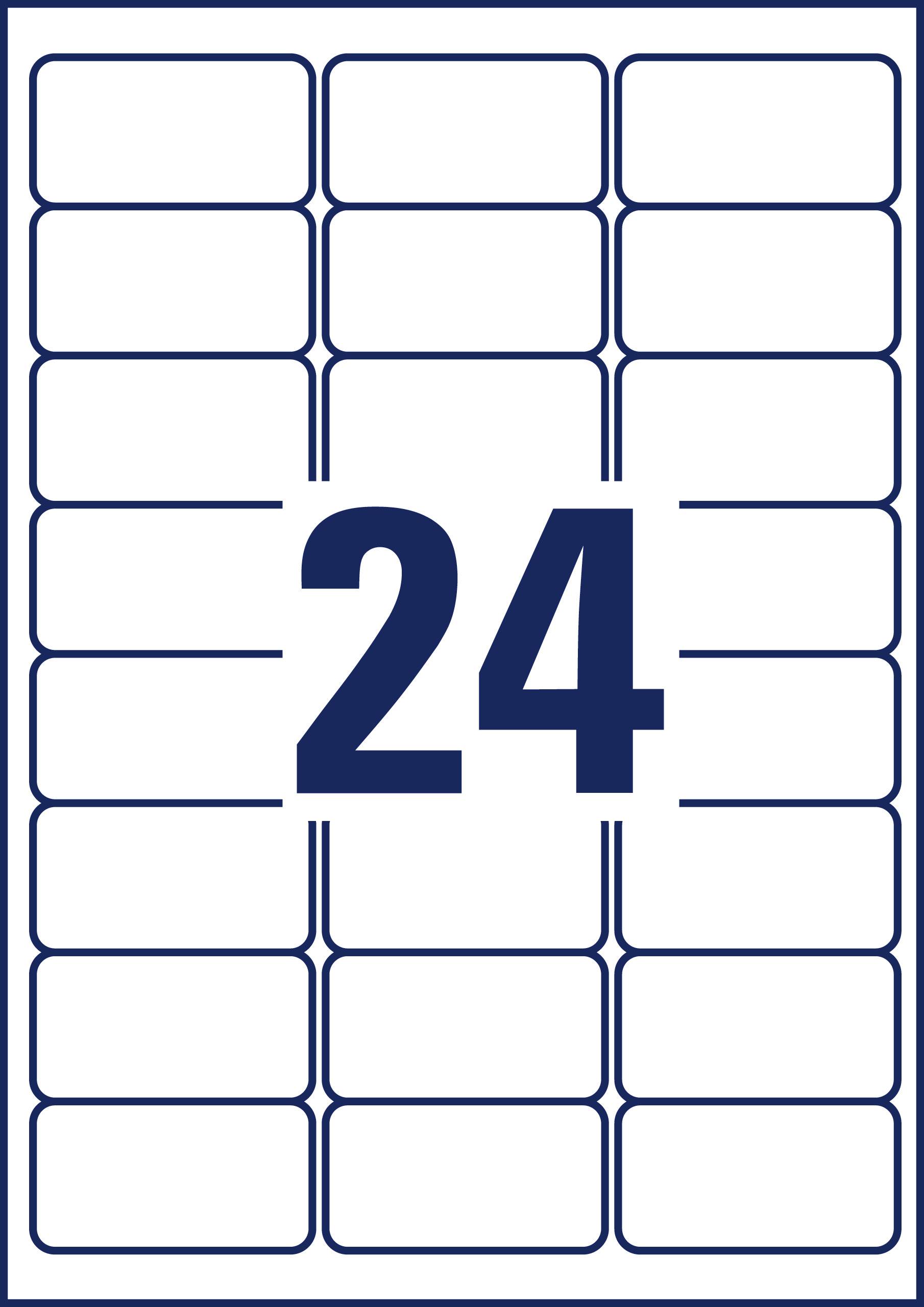 Etikettenbogen mit 24 rechteckigen Etiketten.