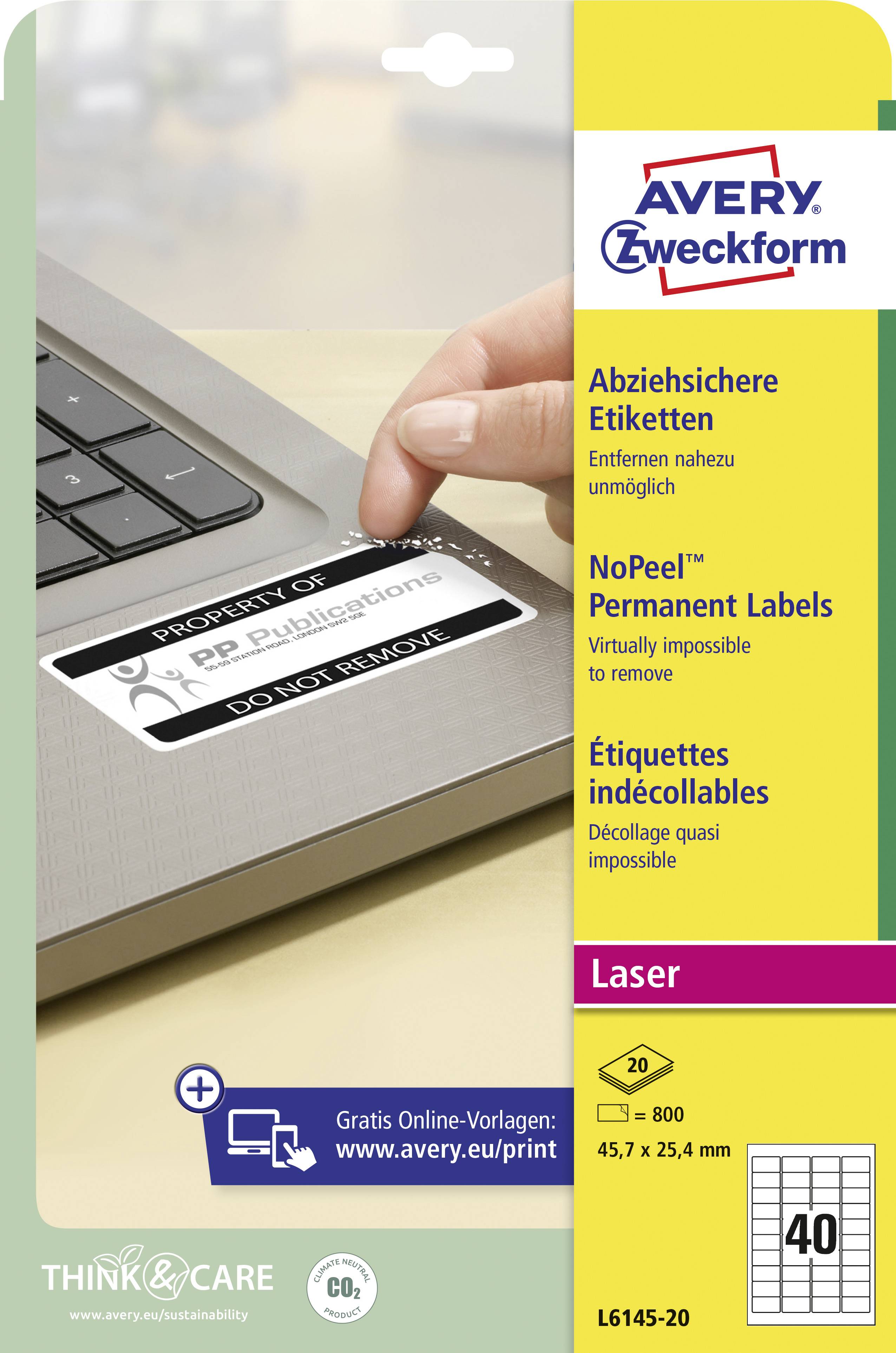 Avery-Zweckform L6145-20 Sicherheits-Etiketten 45.7 x 25.4mm Polyester-Folie Weiß 800 St. Permanent haftend Laserdrucker