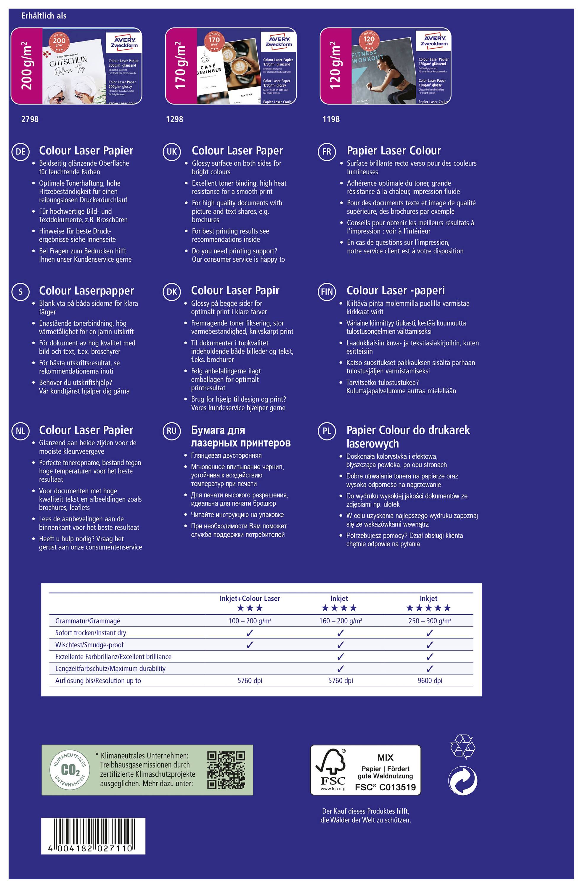 Avery-Zweckform Business Colour Laser Paper 1298 Laser Druckerpapier DIN A4 170 g/m² 150 Blatt Weiß