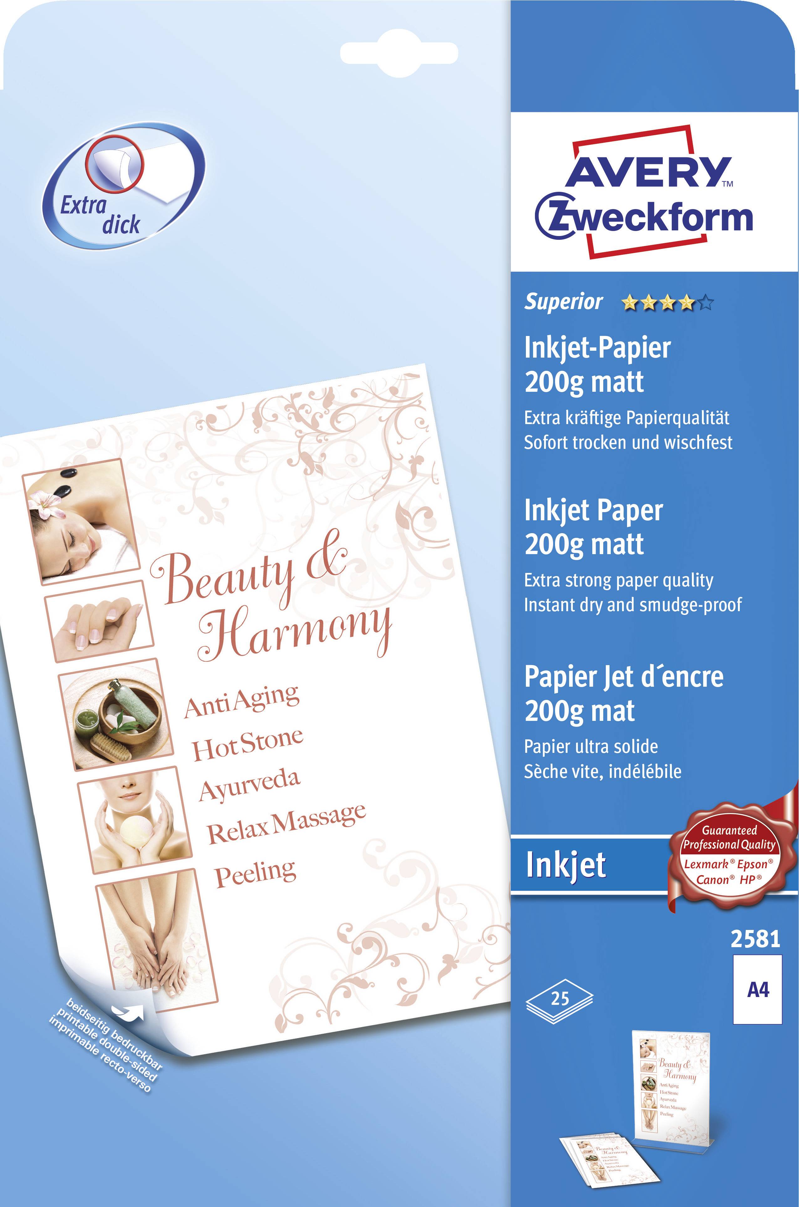 Avery-Zweckform Superior Inkjet Paper 2581 Tintenstrahl Druckerpapier DIN A4 200 g/m² 25 Blatt Weiß