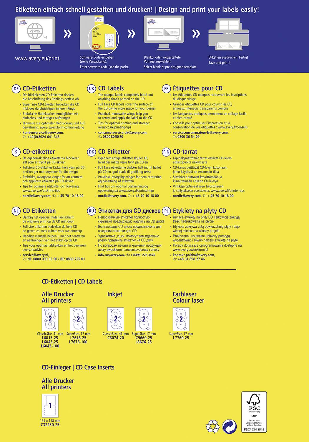 Avery-Zweckform L7676-25 CD-Etiketten Ø 117mm Papier Weiß 50 St. Permanent haftend Tintenstrahldrucker, Laserdrucker
