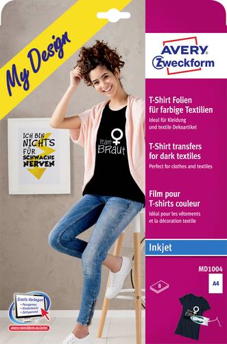 Avery-Zweckform My Design T-Shirt MD1004 Tintenstrahl Textilfolie DIN A4 für farbige Textilien, Opt