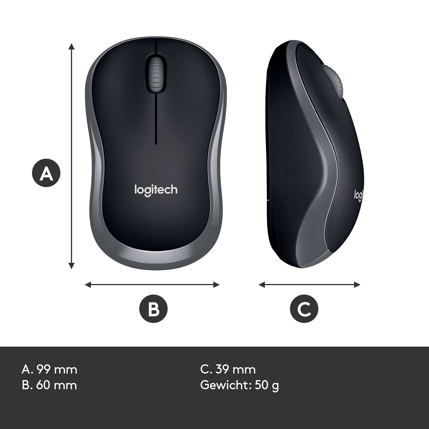 Logitech M185 Maus Funk Optisch Grau 2 Tasten 1000 dpi