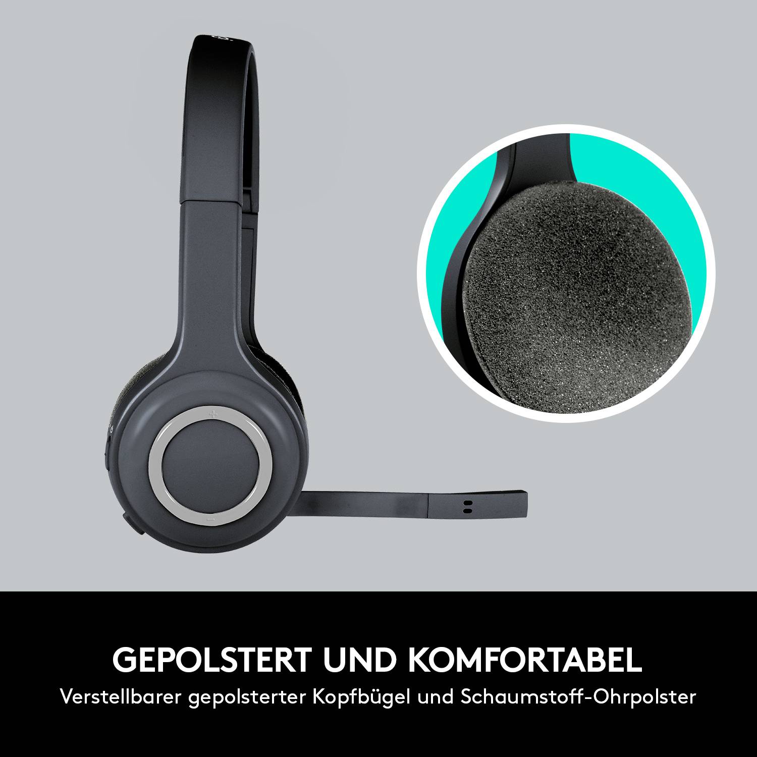 Logitech H600 Computer On Ear Headset Stereo Schwarz Mikrofon-Rauschunterdrückung, Noise Cancelling Lautstärkeregelung, Mikrofon-Stummschaltung,