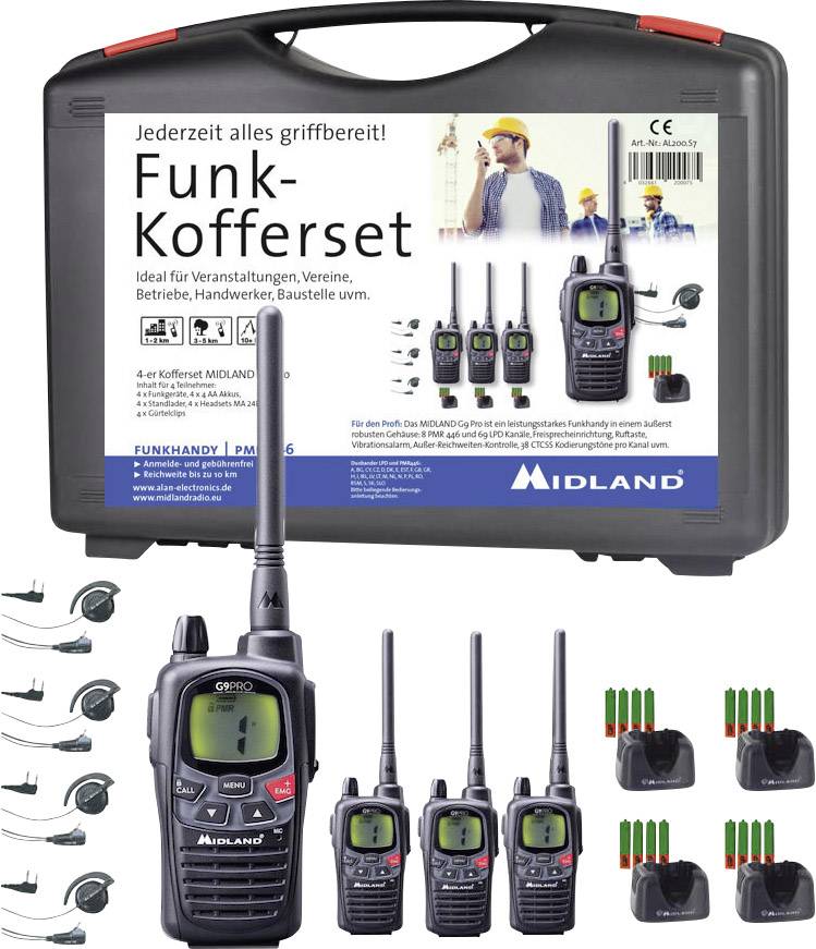 Midland G9 Pro Profi AL200.S7 PMR/LPD-Handfunkgerät 4er Set