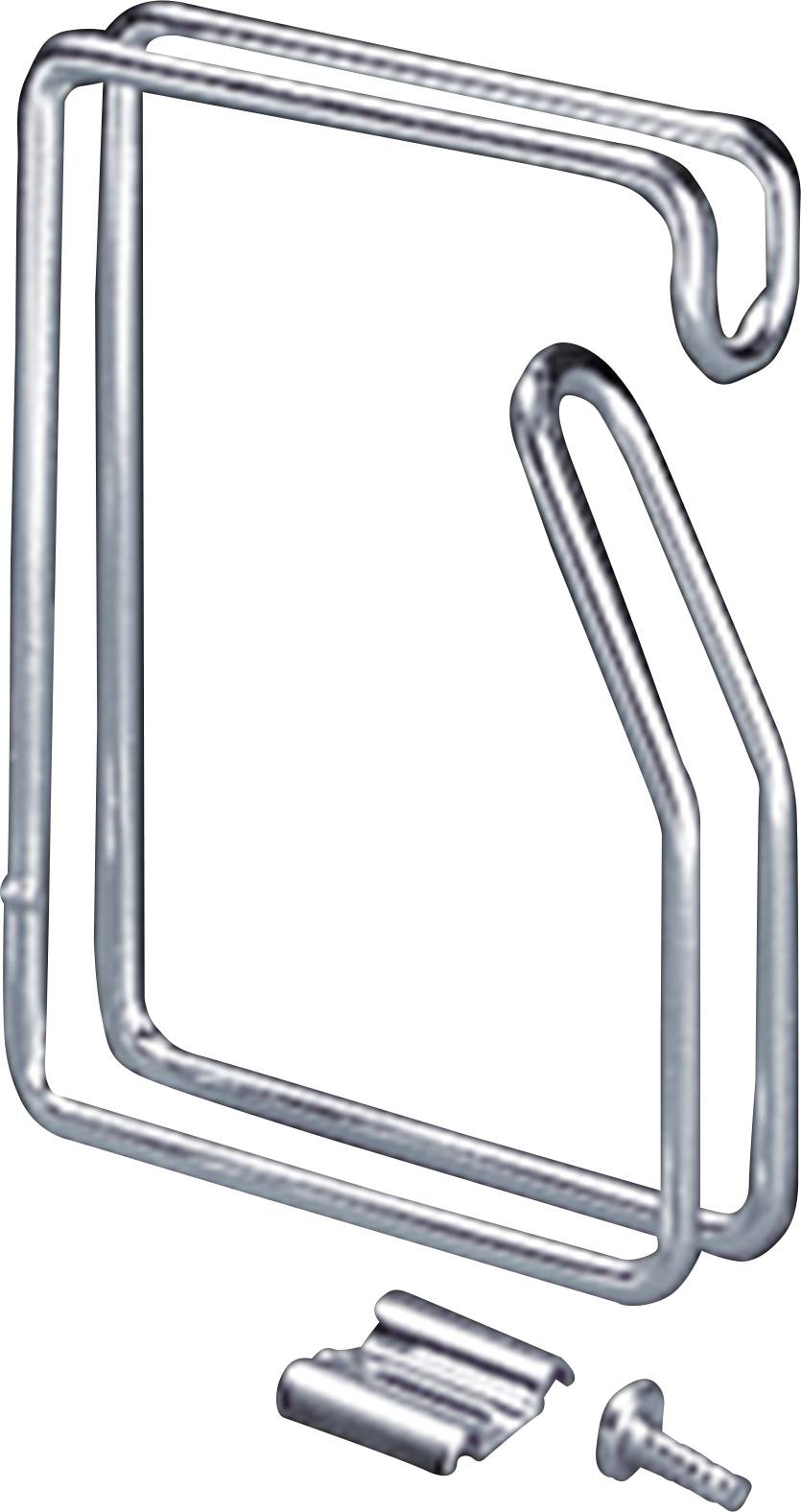 Metallischer Fahrradflaschenhalter mit Schraube und Halterung auf weißem Hintergrund.