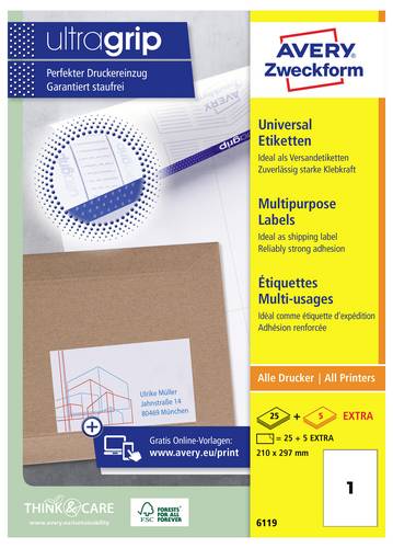 Avery-Zweckform 6119 Universal-Etiketten 210 x 297 mm Papier Weiß 30 St. Permanent haftend Tintenst