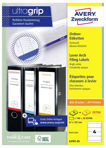 Avery-Zweckform Ordner-Etiketten L4761-25 61 x 192 mm Papier Weiß Permanent haftend 120 St.