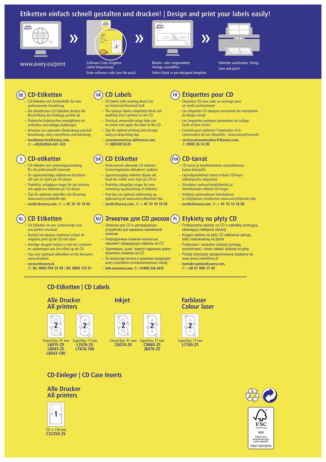 Avery-Zweckform L6015-25 CD-Etiketten Ø 117mm Papier Weiß 50 St. Permanent haftend Tintenstrahldrucker, Laserdrucker