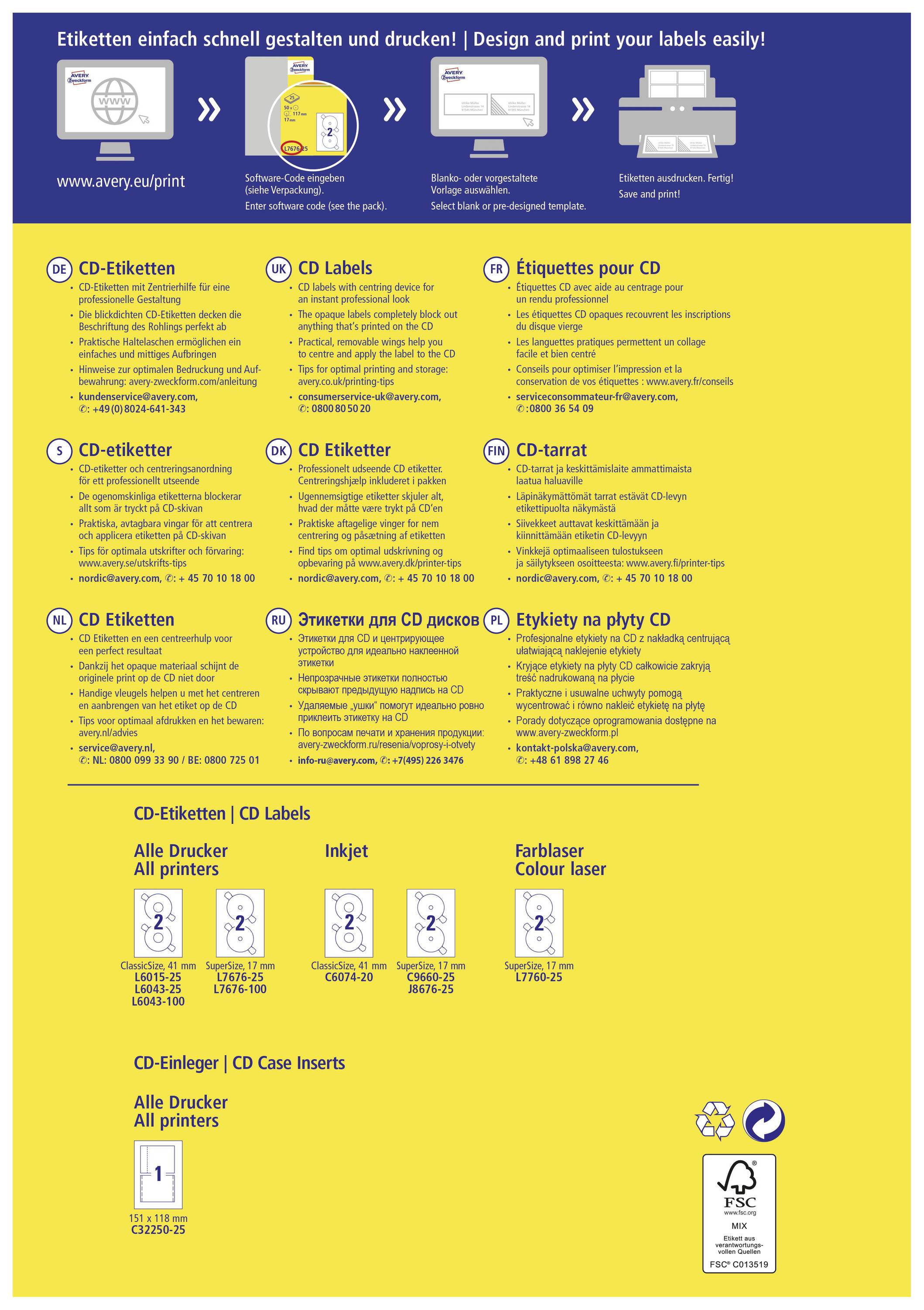 Avery-Zweckform L6015-25 CD-Etiketten Ø 117mm Papier Weiß 50 St. Permanent haftend Tintenstrahldrucker, Laserdrucker