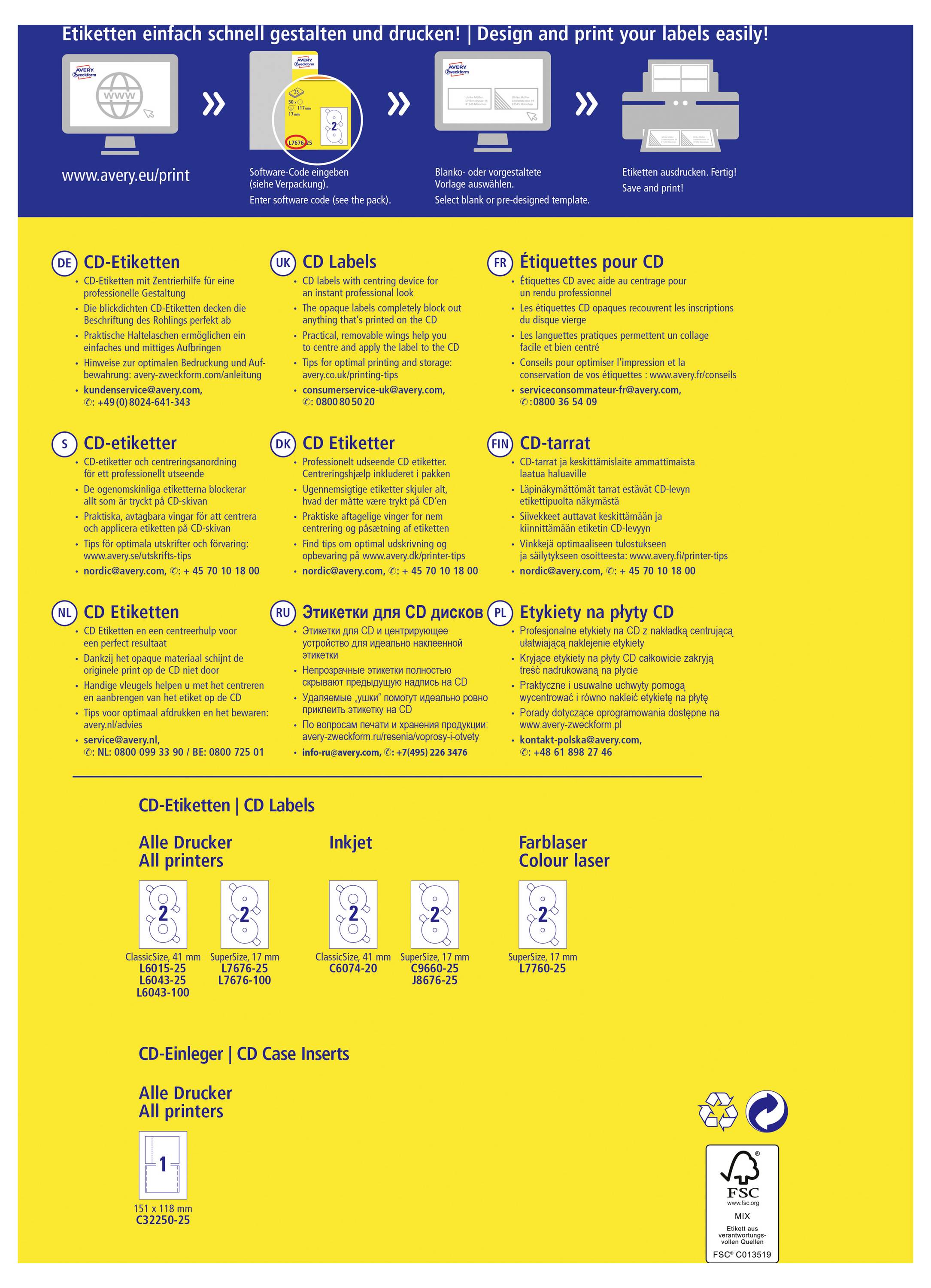 Avery-Zweckform L6015-25 CD-Etiketten Ø 117mm Papier Weiß 50 St. Permanent haftend Tintenstrahldrucker, Laserdrucker