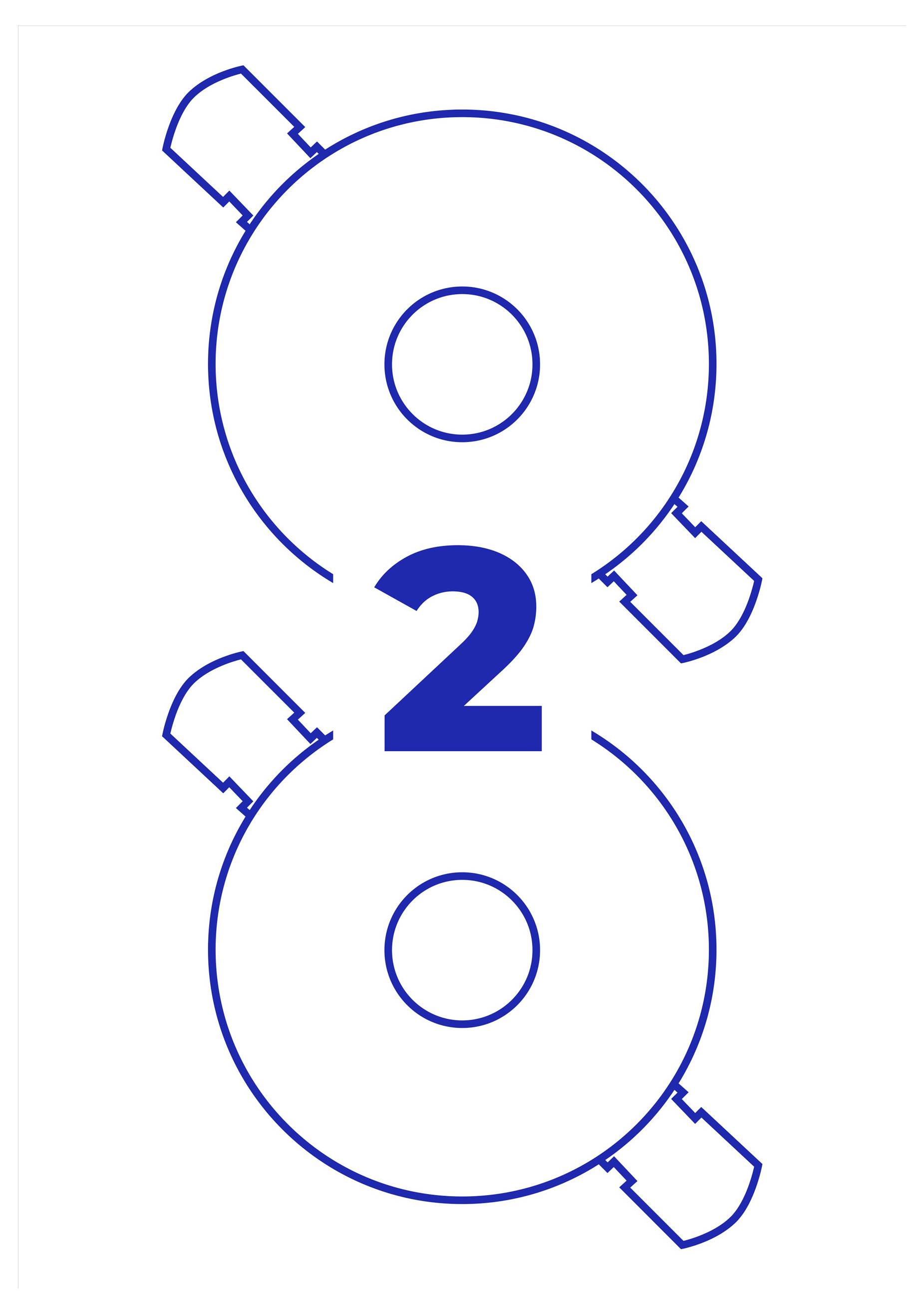 Symbol mit der Zahl 2 zwischen zwei stilisierten blauen Kreisen, vermutlich als Hinweis auf Schritt 2 oder eine zweite Option.