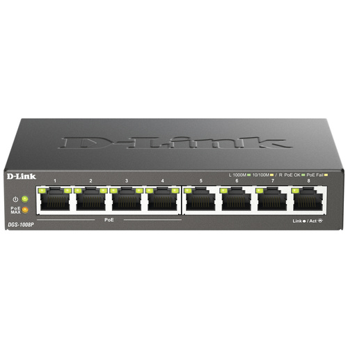 D-Link DGS-1008P Netzwerk Switch 8 Port 1 GBit/s PoE-Funktion