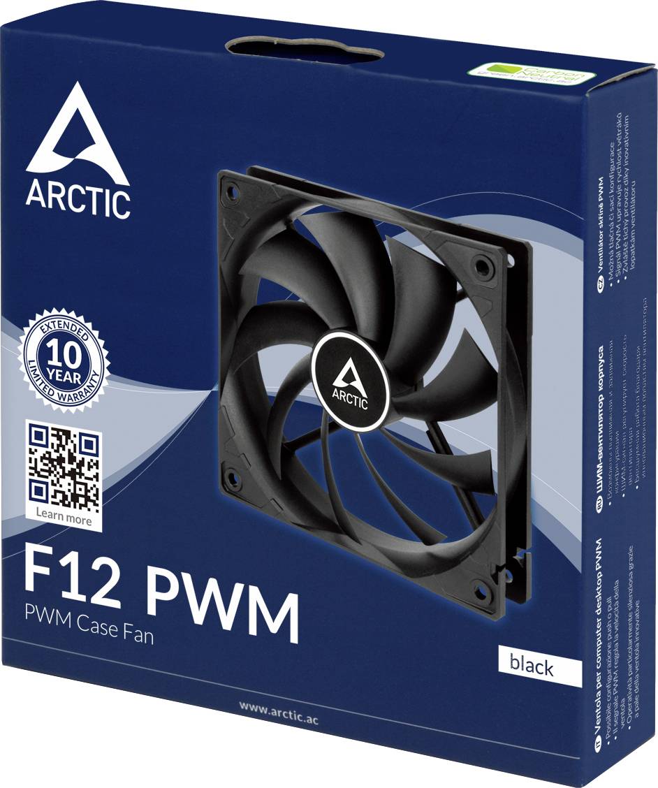 Arctic F12 PWM PC-Gehäuse-Lüfter Schwarz (B x H x T) 120 x 120 x 25 mm