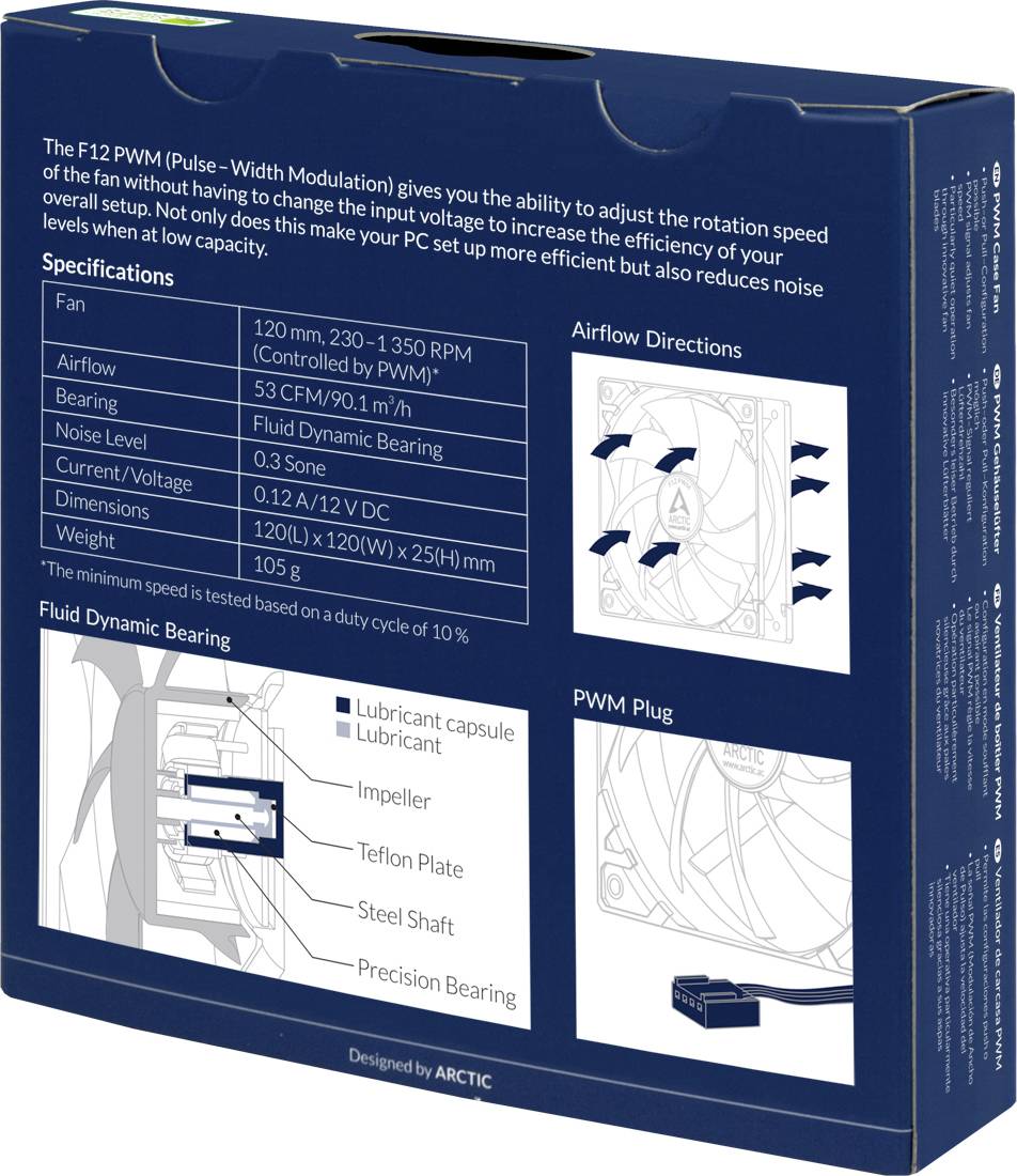 Arctic F12 PWM PC-Gehäuse-Lüfter Schwarz (B x H x T) 120 x 120 x 25 mm