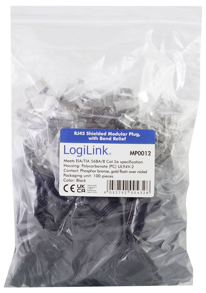 LogiLink MP0012 RJ45-Steckverbinder CAT 5e, geschirmt MP0012 Stecker, gerade Pole: 8P8C Schwarz 100St.