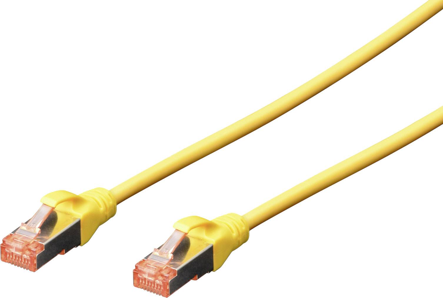 Gelbes Ethernet-Kabel mit zwei RJ-45-Steckern, Standard-Verbindungskabel für Netzwerke und Internetverbindungen.