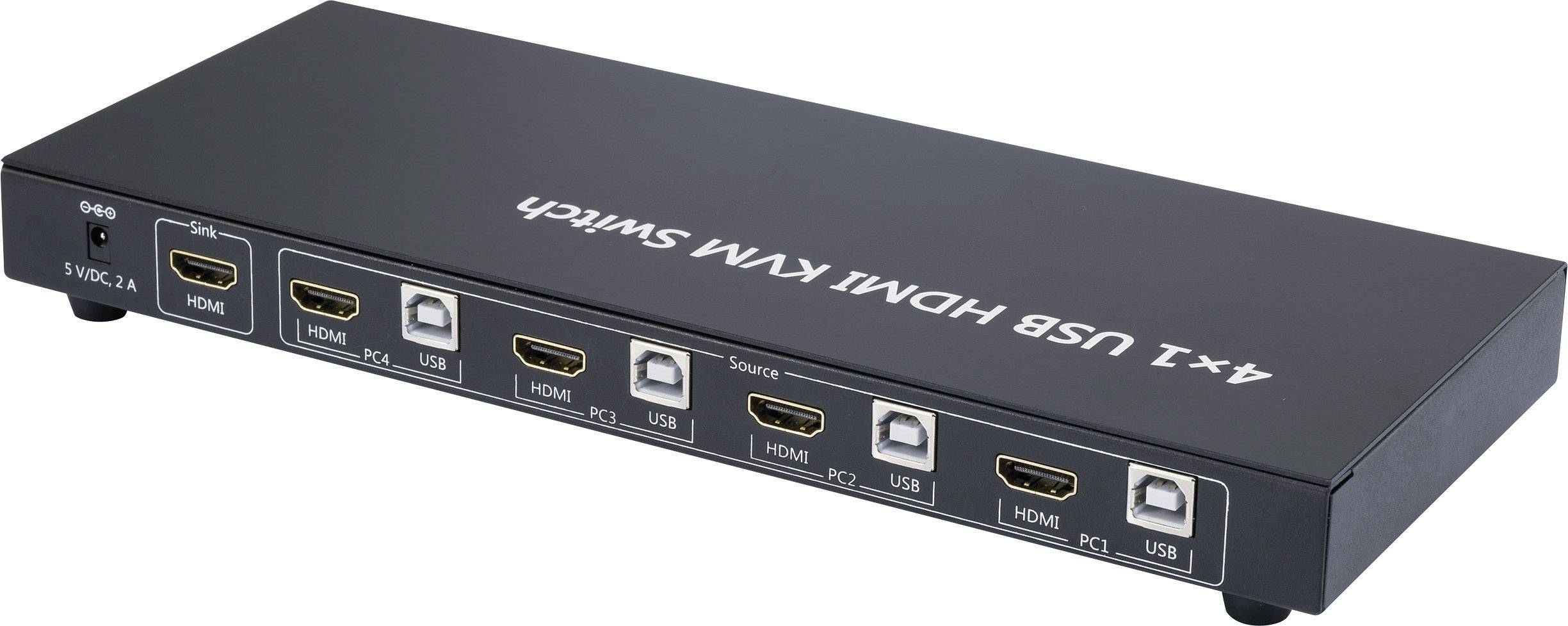 SpeaKa Professional 4 Port KVM-Umschalter HDMI USB 1920 x 1080 Pixel, 3840 x 2160 Pixel