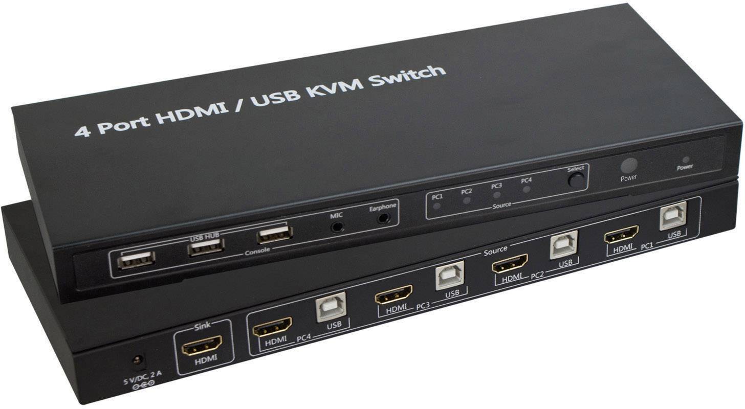 SpeaKa Professional 4 Port KVM-Umschalter HDMI USB 1920 x 1080 Pixel, 3840 x 2160 Pixel