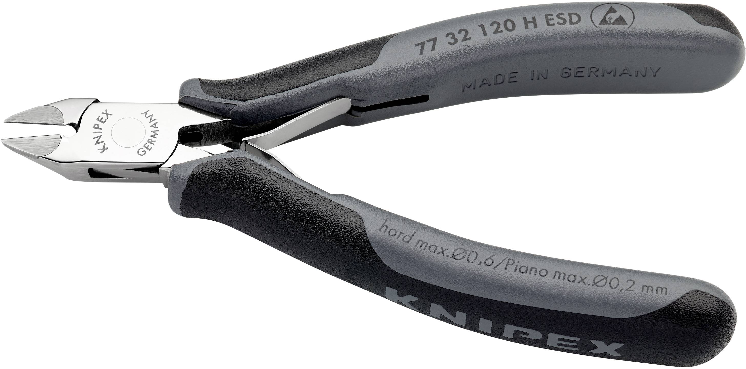 Seitenschneider von Knipex mit grauen und schwarzen Griffen, Beschriftung 'MADE IN GERMANY', geeignet für feine Schneidarbeiten.