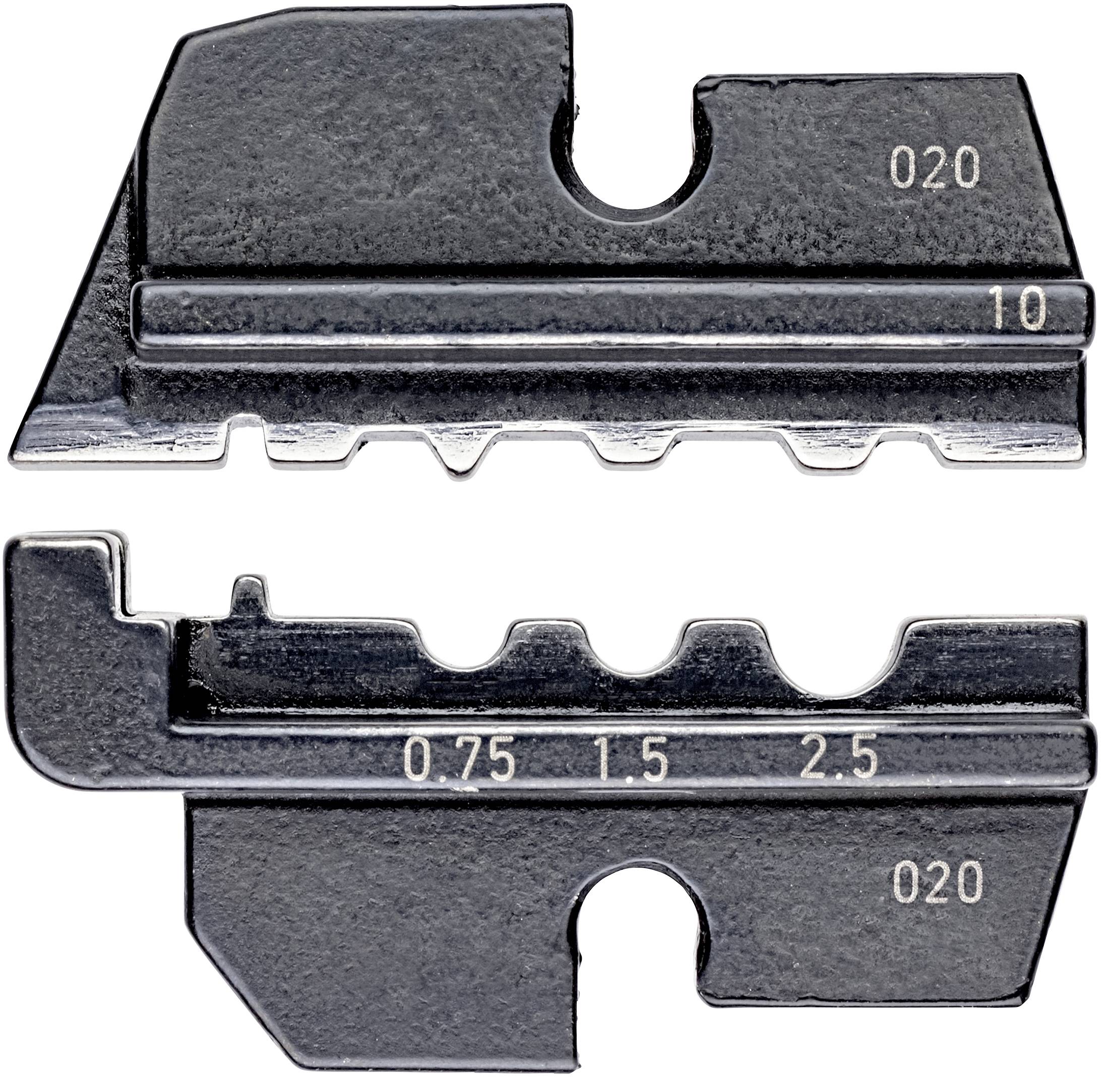 Zwei schwarze Metallteile mit eingravierten Ziffern und Markierungen: Oben '020', rechts '10', unten '020'; weitere Markierungen '0.75', '1.5', '2.5' sichtbar.