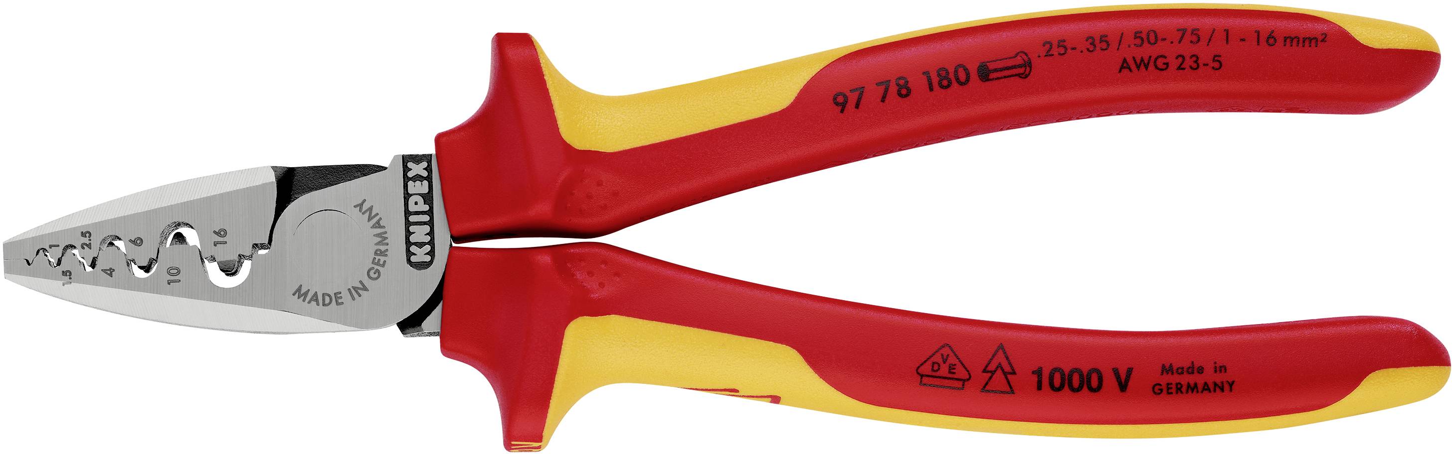Knipex 97 78 180 Crimpzange Aderendhülsen 0.25 bis 16 mm²