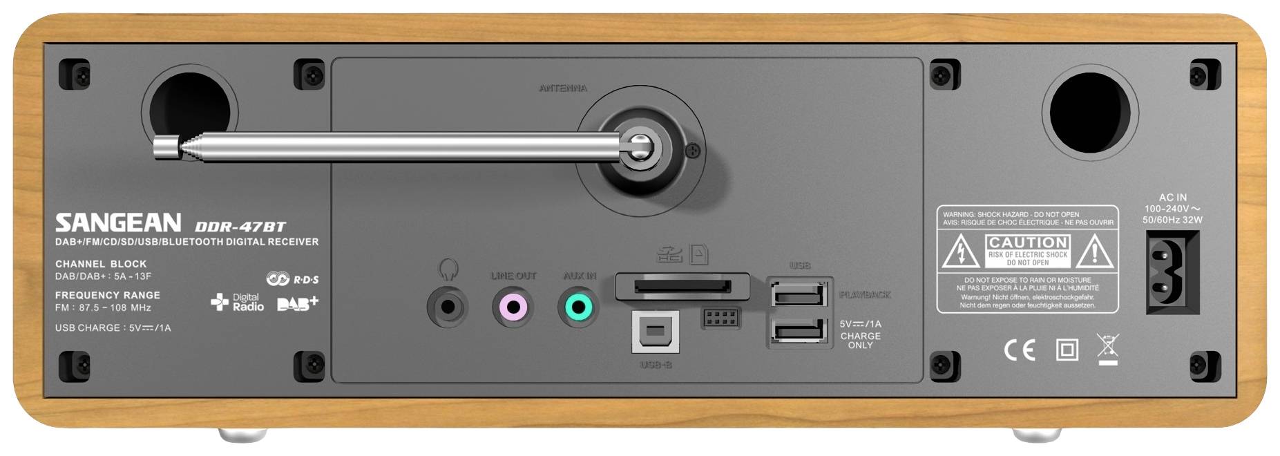 Sangean DDR-47 BT Tischradio DAB+, UKW AUX, CD, SD, USB Holz