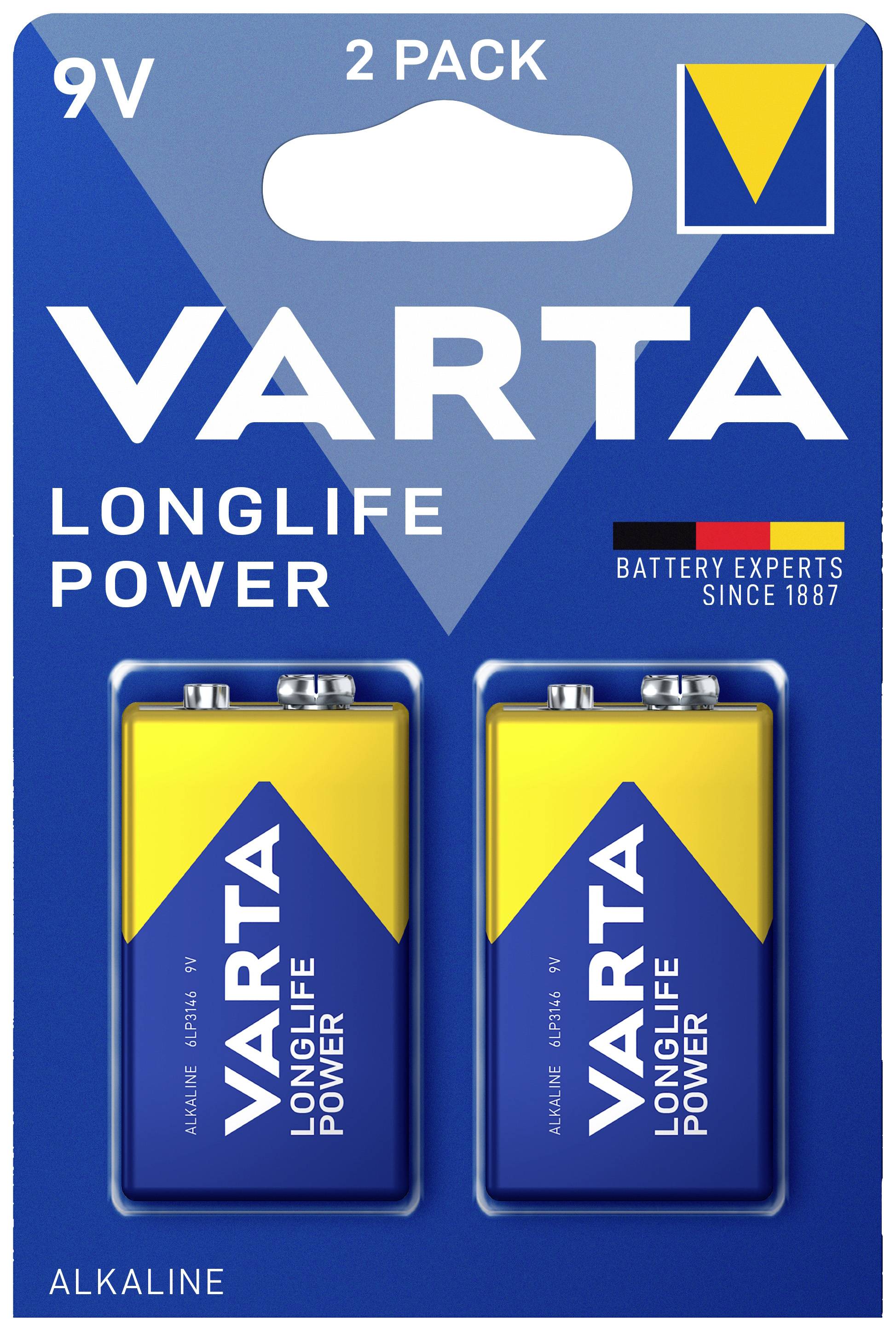 Varta LONGLIFE Power 9V Bli 2 9V Block-Batterie Alkali-Mangan 580 mAh 9V 2St.